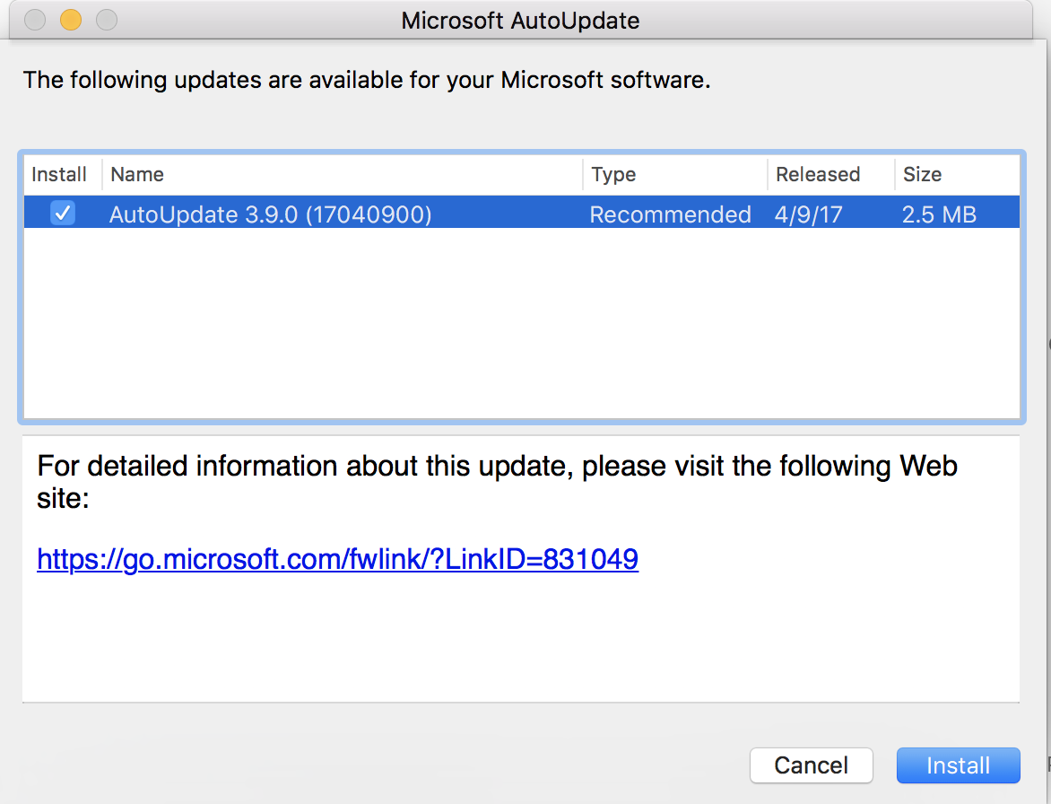 Microsoft update for mac office